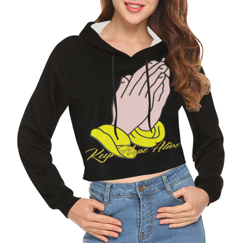 Keep Hope Alive Hands All Over Print Crop Hoodie for Women (Model H22)