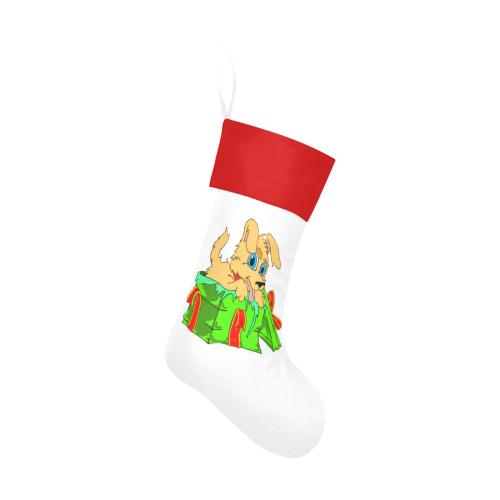 Christmas Puppy White/Red Christmas Stocking