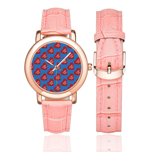 I love you in heart BLUE Women's Rose Gold Leather Strap Watch(Model 201)