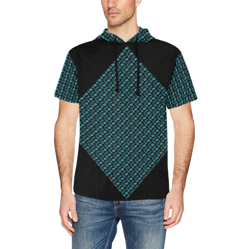 NUMBERS Collection Symbols Teal/Black All Over Print Short Sleeve Hoodie for Men (Model H32)