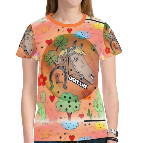 Horse Popart by Nico Bielow New All Over Print T-shirt for Women (Model T45)