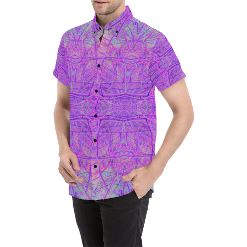 Hot Pink and Purple Abstract Branch Pattern Men's All Over Print Short Sleeve Shirt/Large Size (Model T53)
