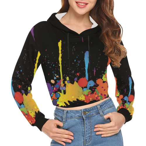 Crazy multicolored running SPLASHES All Over Print Crop Hoodie for Women (Model H22)