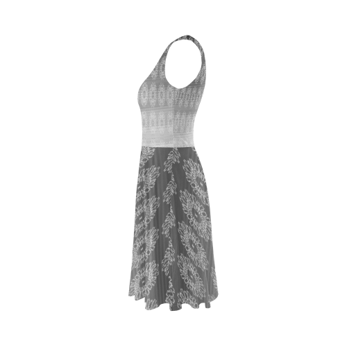 Grey flower Sleeveless Ice Skater Dress (D19)