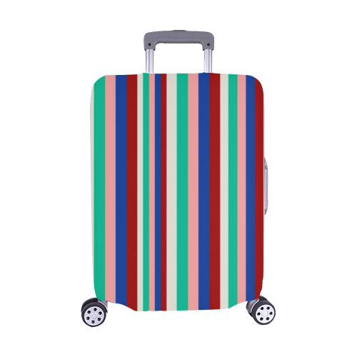 Colored Stripes - Dark Red Blue Rose Teal Cream Luggage Cover/Medium 22"-25"