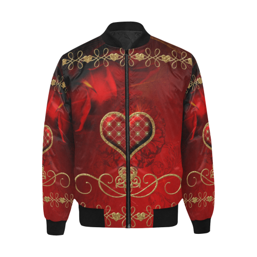Wonderful decorative heart All Over Print Quilted Bomber Jacket for Men (Model H33)