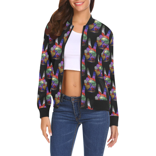 Glitter Peace by Nico Bielow All Over Print Bomber Jacket for Women (Model H19)