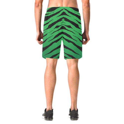 Green Tiger Stripe Shorts Men's All Over Print Elastic Beach Shorts (Model L20)