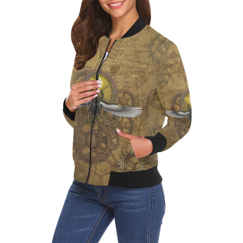 Ancient Egypt Steampunk All Over Print Bomber Jacket for Women (Model H19)