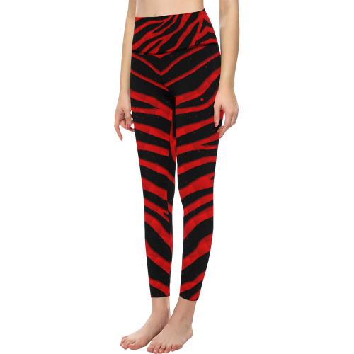 Ripped SpaceTime Stripes - Red Women's All Over Print High-Waisted Leggings (Model L36)