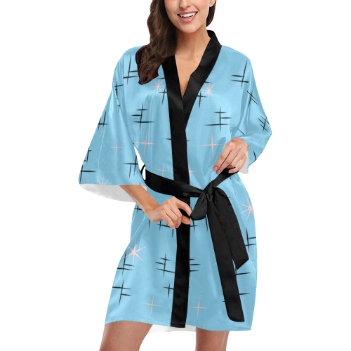 Baby Blue Retro 50s Atomic Age Pattern Kimono Robe
