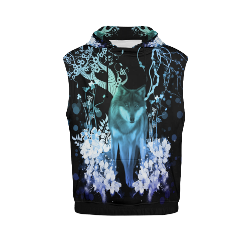 Awesome wolf with flowers All Over Print Sleeveless Hoodie for Women (Model H15)