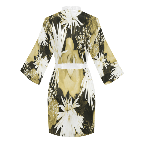 Golden Flowered Bouquet Long Sleeve Kimono Robe