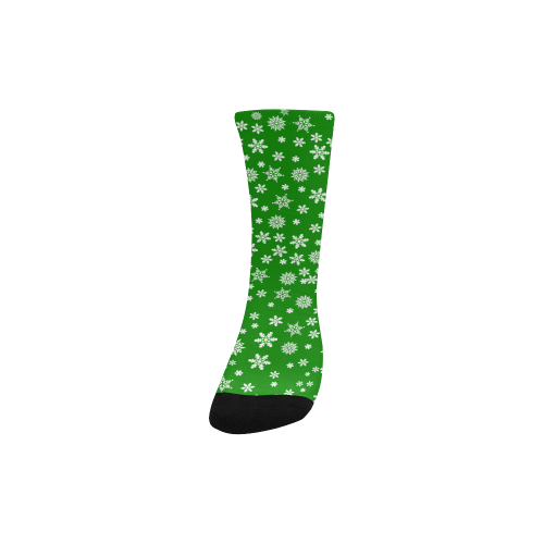 Christmas White Snowflakes on Green Custom Socks for Kids