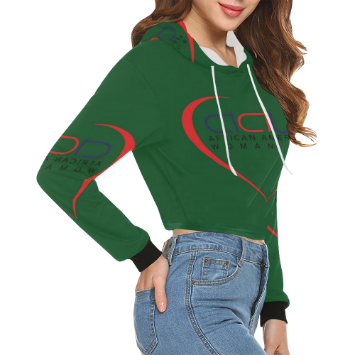AAW101 Green Crop Top Sweater All Over Print Crop Hoodie for Women (Model H22)