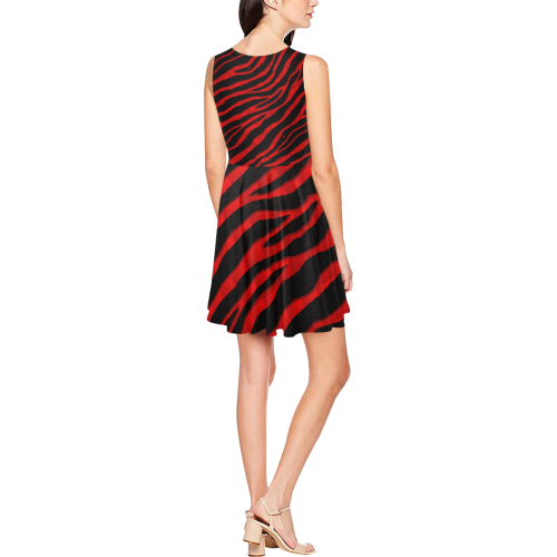 Ripped SpaceTime Stripes - Red Thea Sleeveless Skater Dress(Model D19)