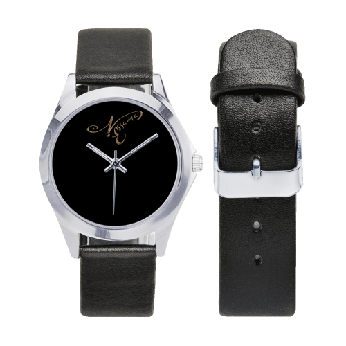 Montre noire Unisex Silver-Tone Round Leather Watch (Model 216)