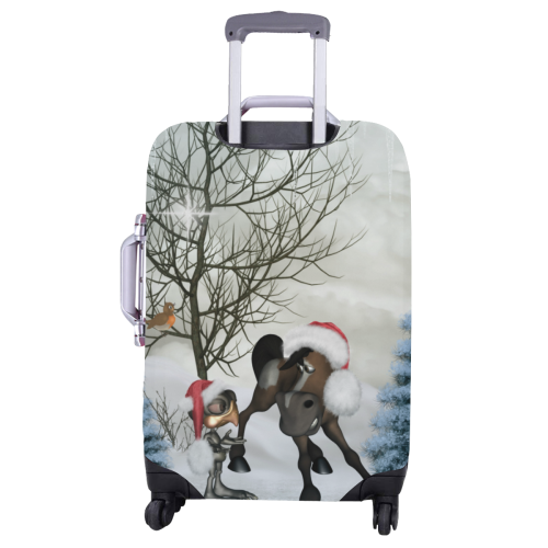 Christmas cute bird and horse Luggage Cover/Large 26"-28"