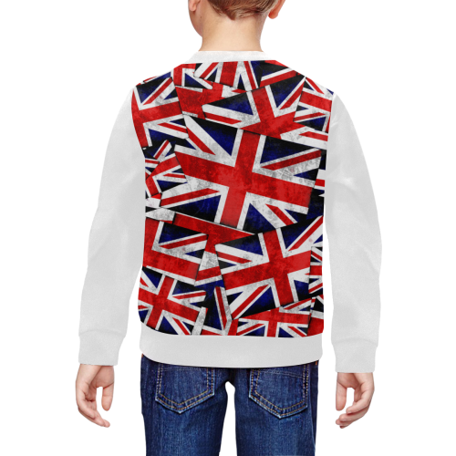 Union Jack British UK Flag  (Vest Style)  White All Over Print Crewneck Sweatshirt for Kids (Model H29)