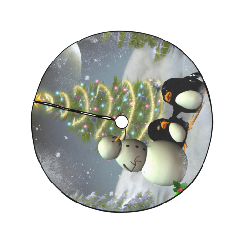 Snowman with penguin and christmas tree Christmas Tree Skirt 47" x 47"