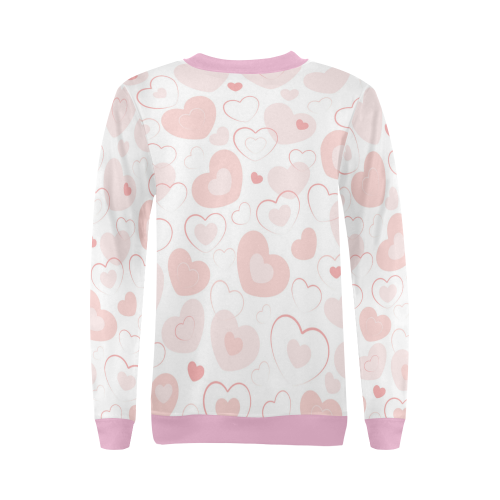Pink Hearts Valentine Mouse Pink All Over Print Crewneck Sweatshirt for Women (Model H18)