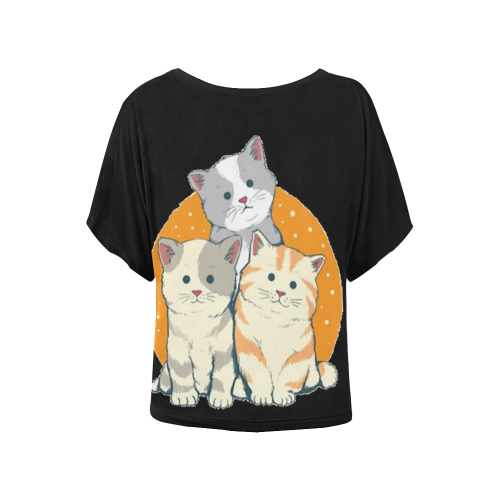 cat family Women's Batwing-Sleeved Blouse T shirt (Model T44)