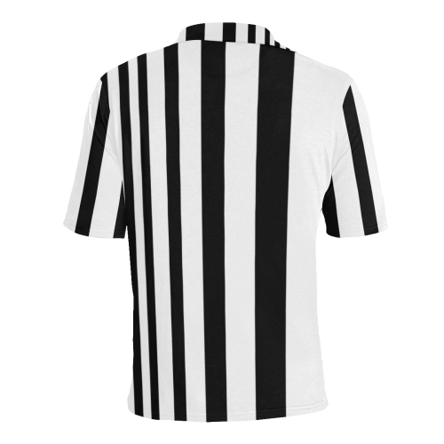 Black & White Stripes Men's All Over Print Polo Shirt (Model T55)