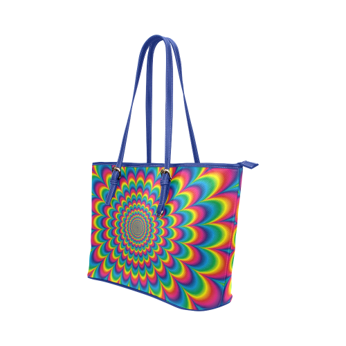 Crazy Psychedelic Flower Power Hippie Mandala Leather Tote Bag/Small (Model 1651)