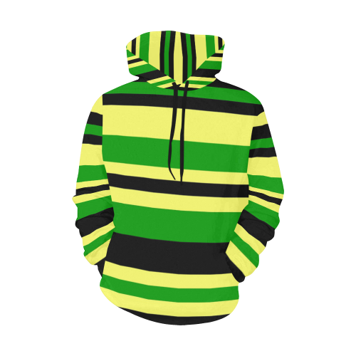 Jamaican inspired Yellow, Black and Green Stripes All Over Print Hoodie for Women (USA Size) (Model H13)