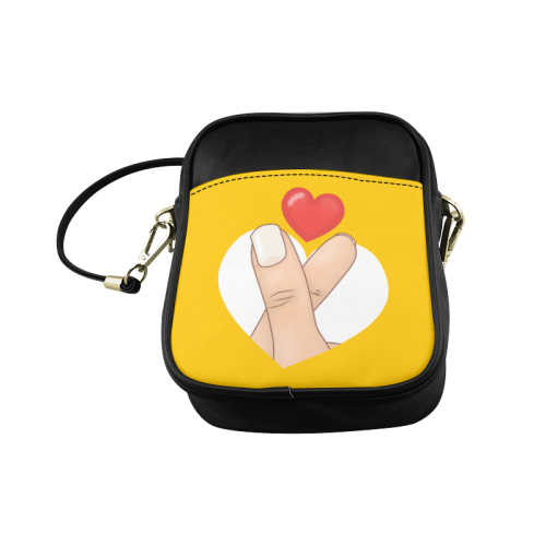 Hand and Finger Heart / Yellow Sling Bag (Model 1627)
