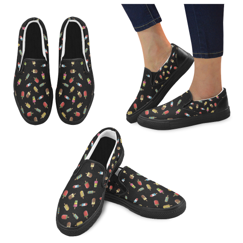 Popsicle Pattern Black Men's Slip-on Canvas Shoes (Model 019)