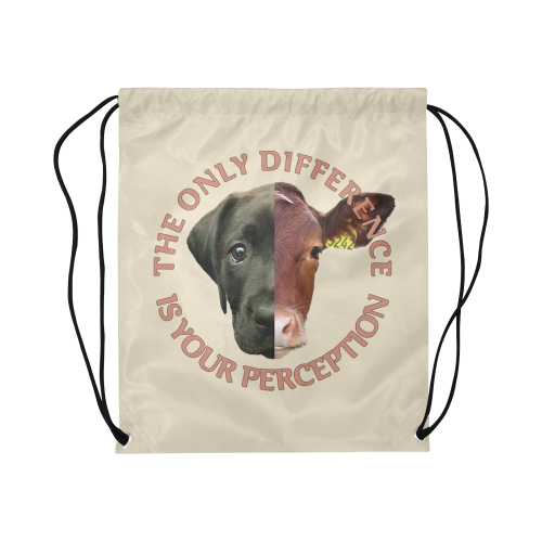 Vegan Cow and Dog Design with Slogan Large Drawstring Bag Model 1604 (Twin Sides)  16.5"(W) * 19.3"(H)