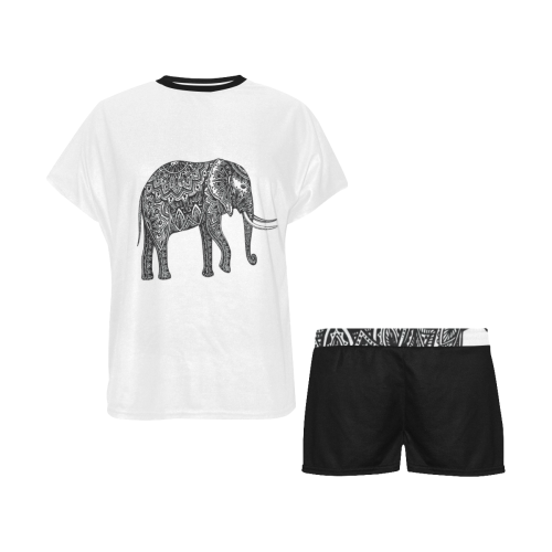 Floral_elephant_vectors Women's Short Pajama Set