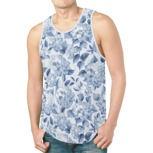 Blue and White Floral Pattern New All Over Print Tank Top for Men (Model T46)