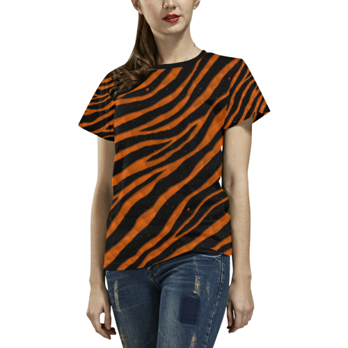 Ripped SpaceTime Stripes - Orange All Over Print T-shirt for Women/Large Size (USA Size) (Model T40)