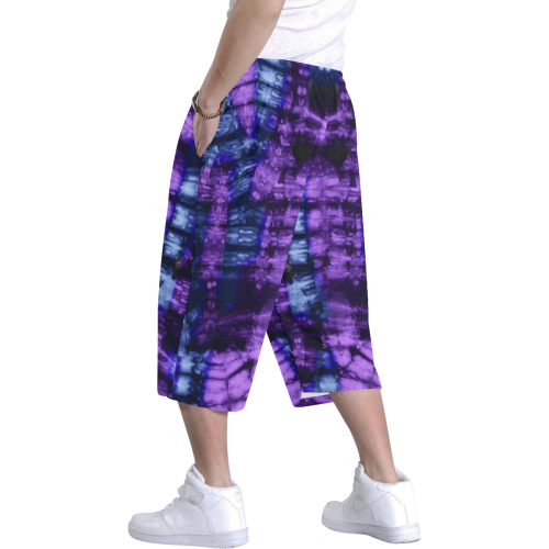 Purple Blue Shibori Tie Dye Men's All Over Print Baggy Shorts (Model L37)