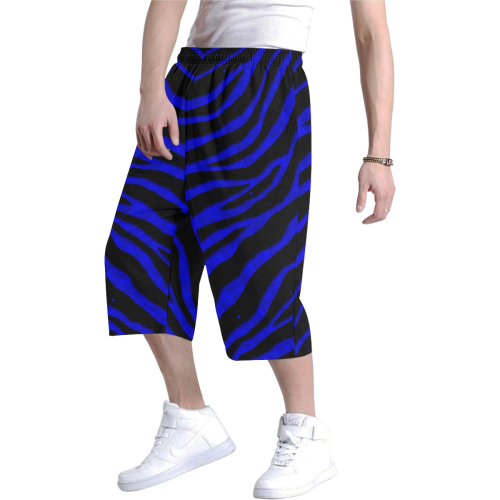 Ripped SpaceTime Stripes - Blue Men's All Over Print Baggy Shorts (Model L37)