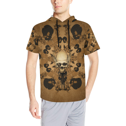 Skull with skull mandala on the background All Over Print Short Sleeve Hoodie for Men (Model H32)