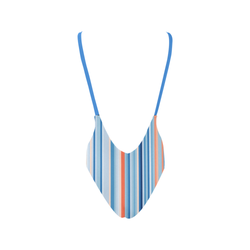 Blue and coral stripe 1 Sexy Low Back One-Piece Swimsuit (Model S09)