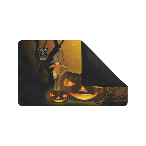 Halloween, Funny scarecrow with punpkin Doormat 30"x18" (Black Base)