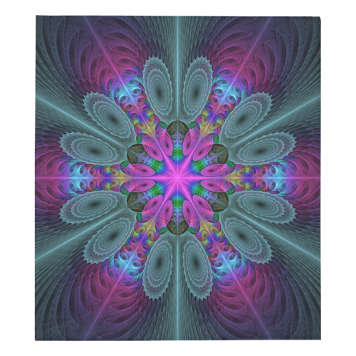 Mandala From Center Colorful Spiritual Fractal Art With Pink Quilt 70"x80"