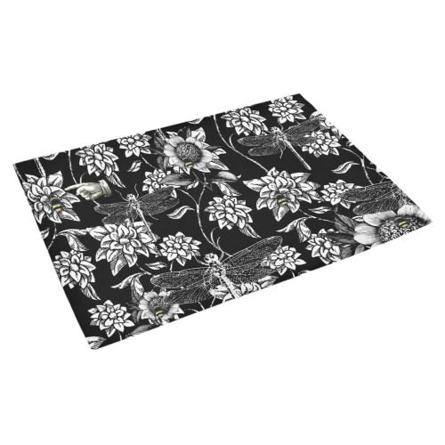 Black and White Nature Garden Azalea Doormat 30" x 18" (Sponge Material)