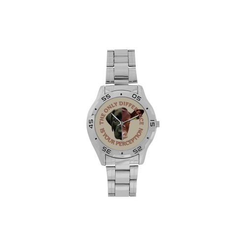 Vegan Cow and Dog Design with Slogan Men's Stainless Steel Analog Watch(Model 108)