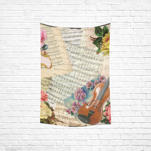 Music And Roses Cotton Linen Wall Tapestry 40"x 60"