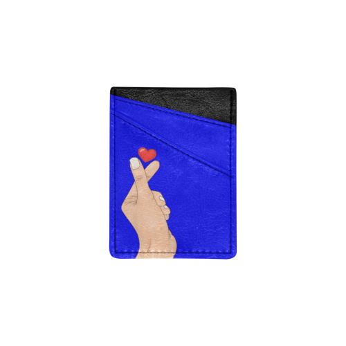 Hand and Finger Heart on Blue Cell Phone Card Holder