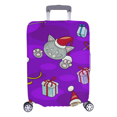 Skiing Santa And Kitty Pattern Luggage Cover/Large 26"-28"