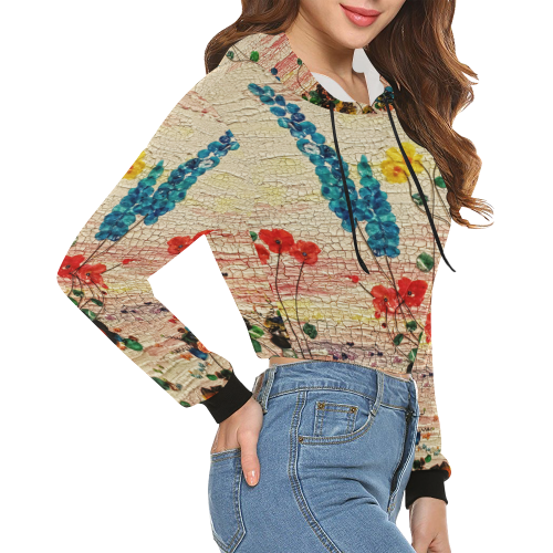Fish Scale Art All Over Print Crop Hoodie for Women (Model H22)