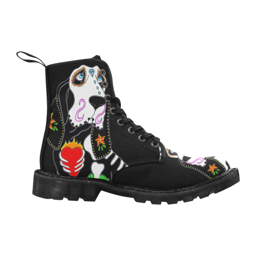 Basset Hound Sugar Skull Martin Boots for Women (Black) (Model 1203H)