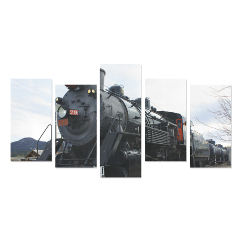 Railroad Vintage Steam Engine on Train Tracks Canvas Print Sets E (No Frame)