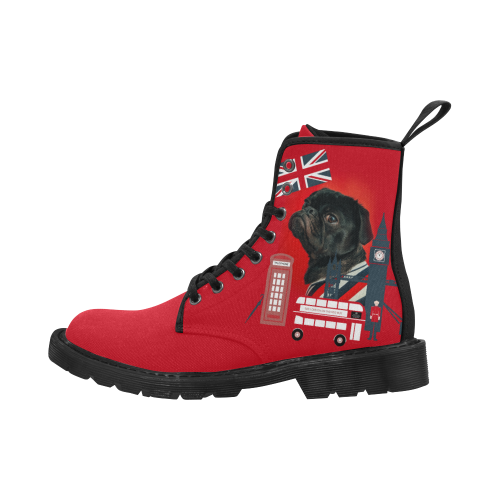 Cute Proud London Pug Martin Boots for Women (Black) (Model 1203H)
